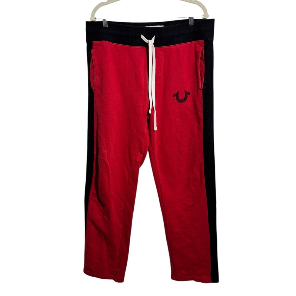 True Religion Y2K Sweatpants Men Large Red Black Color‎ Block Heavyweight Lounge